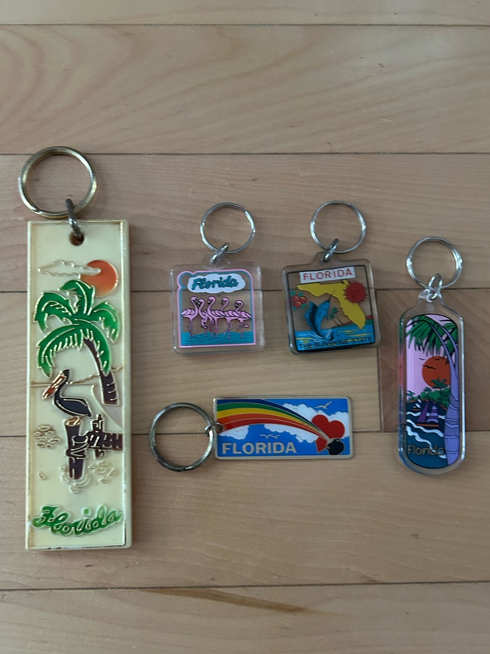 Vintage Florida Keychains Acrylic Neon Sunset Sailboat Retro